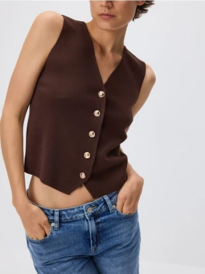 Reserved - Kamizelka z dekoracyjnymi guzikami - brązowy