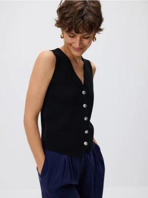 Reserved - Kamizelka z dekoracyjnymi guzikami - czarny