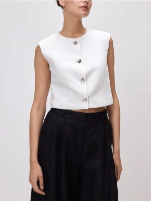 Reserved - Kamizelka z dodatkiem lnu - złamana biel