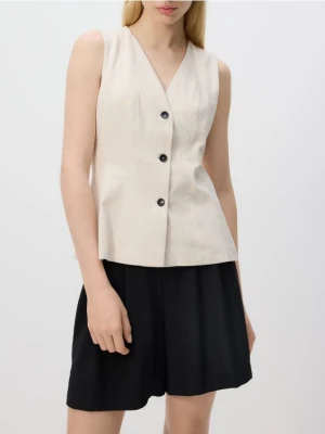 Reserved - Kamizelka z dodatkiem lnu - złamana biel
