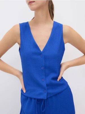 Reserved - Kamizelka z gniecionej dzianiny - niebieski