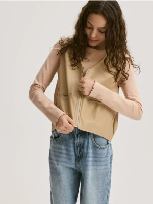 Reserved - Kamizelka z imitacji skóry - beżowy