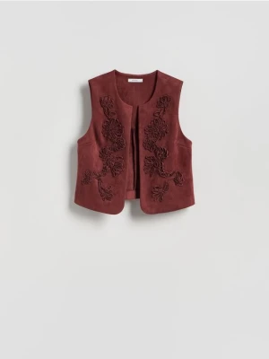 Reserved - Kamizelka z imitacji zam - bordowy