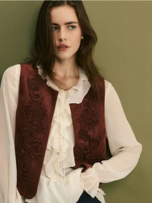 Reserved - Kamizelka z imitacji zamszu - bordowy