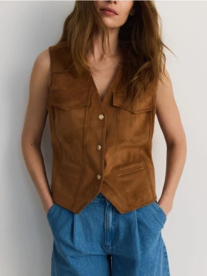 Reserved - Kamizelka z imitacji zamszu - bursztynowy