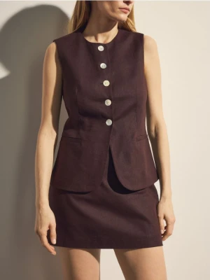 Reserved - Kamizelka z lnem - ciemnobrązowy