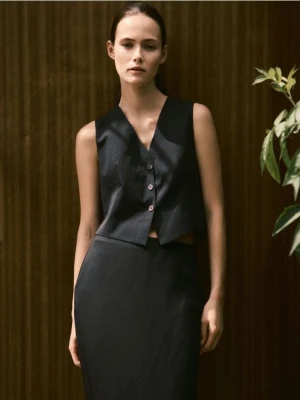 Reserved - Kamizelka z lnem - czarny