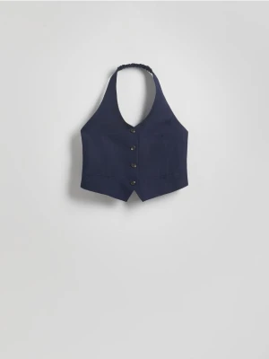 Reserved - Kamizelka z lnem - granatowy
