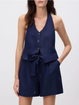 Reserved - Kamizelka z lnem - granatowy