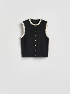 Reserved - Kamizelka z ozdobnym wykończeniem - czarny