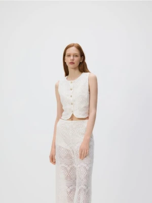 Reserved - Kamizelka z ozdobnymi guzikami - kremowy