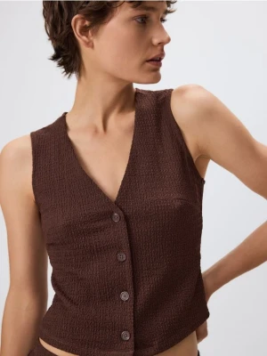 Reserved - Kamizelka ze strukturalnej dzianiny - brązowy
