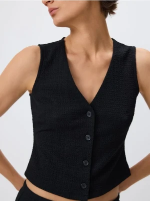 Reserved - Kamizelka ze strukturalnej dzianiny - czarny