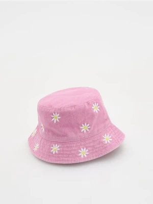 Reserved - Kapelusz bucket hat z haftem - różowy