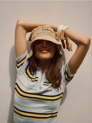 Reserved - Kapelusz bucket z rafii - kremowy