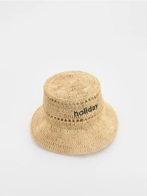 Reserved - Kapelusz bucket z rafii - kremowy