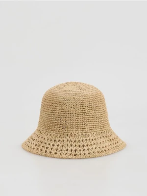 Reserved - Kapelusz bucket z rafii - kremowy