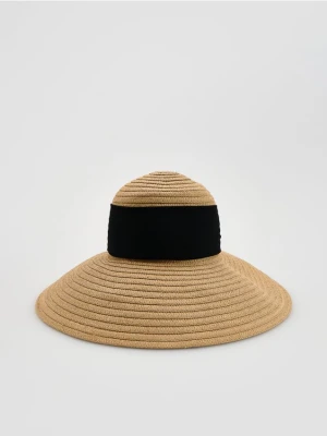Reserved - Kapelusz z ozdobną kokardą - kremowy