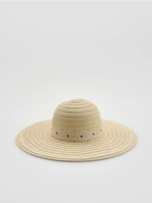 Reserved - Kapelusz z wzorzystą taśmą - złamana biel