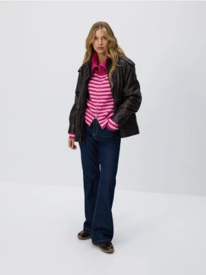 Reserved - Kardigan w paski z golfem - wielobarwny