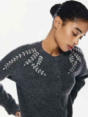 Reserved - Kardigan z aplikacjami - ciemnoszary