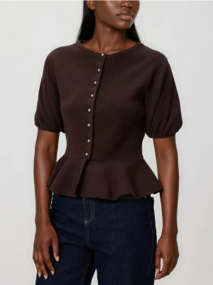 Reserved - Kardigan z baskinką - brązowy