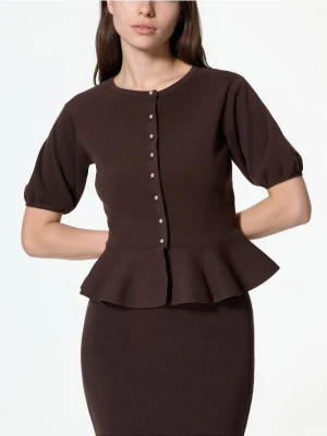 Reserved - Kardigan z baskinką - brązowy