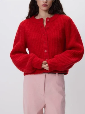 Reserved - Kardigan z bufiastymi rękawami - czerwony