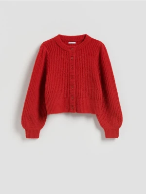 Reserved - Kardigan z bufiastymi rękawami - czerwony