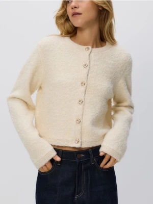 Reserved - Kardigan z dekoracyjnymi guzikami - kremowy
