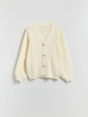 Reserved - Kardigan z dekoracyjnymi guzikami - złamana biel