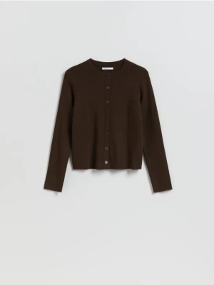 Reserved - Kardigan z dodatkiem modalu - ciemnobrązowy