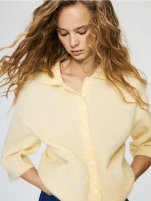 Reserved - Kardigan z dodatkiem wełny z alpaki - jasnożółty