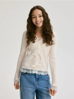 Reserved - Kardigan z domieszką wełny - kremowy