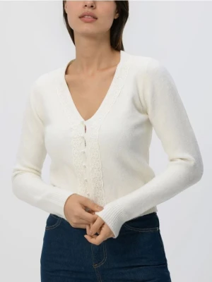 Reserved - Kardigan z domieszką wełny - kremowy