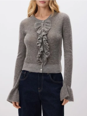 Reserved - Kardigan z falbankami - brązowy