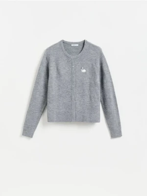 Reserved - Kardigan z haftem - jasnoszary