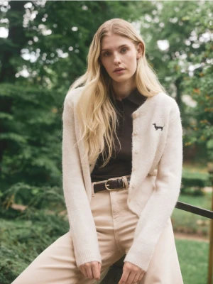 Reserved - Kardigan z haftem - kremowy