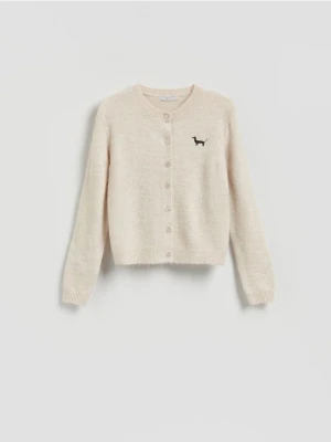 Reserved - Kardigan z haftem - kremowy