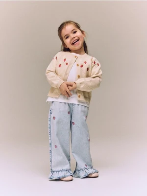 Reserved - Kardigan z haftem - kremowy