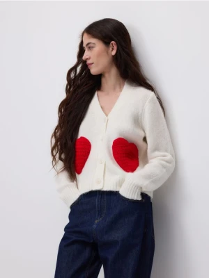 Reserved - Kardigan z haftem - kremowy