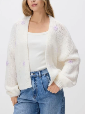 Reserved - Kardigan z haftem - kremowy