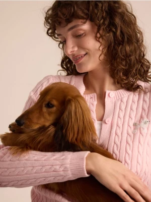 Reserved - Kardigan z haftem - pastelowy róż