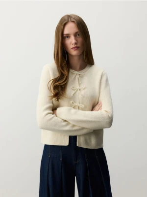 Reserved - Kardigan z kokardami - kremowy