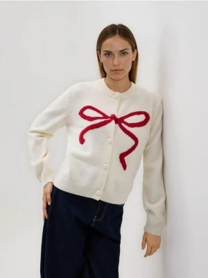 Reserved - Kardigan z kokardką - kremowy