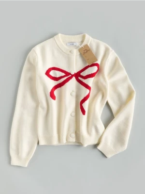 Reserved - Kardigan z kokardką - kremowy