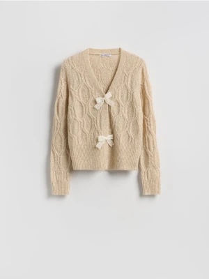 Reserved - Kardigan z kokardkami - beżowy
