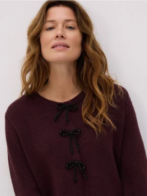 Reserved - Kardigan z kokardkami - bordowy