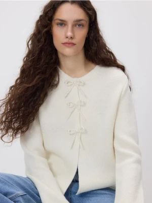Reserved - Kardigan z kokardkami - kremowy