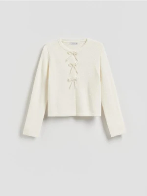 Reserved - Kardigan z kokardkami - kremowy